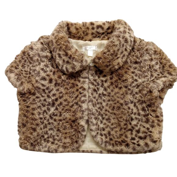 Tahari Girl Faux Fur Jacket Girls 7 Cropped Cheetah Print Lined Polyester - Picture 1 of 7